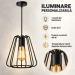 Pendul Industrial Black Bloom 21,5 – Design Metalic Sculptural, 1 Sursă E27 - imagine 5
