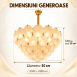 Candelabru Golden Petals 50 cm – Sticlă Mată Texturată și Finisaj Auriu Premium, 8 Surse E27, Design Elegant pentru Living și Dormitor - imagine 3