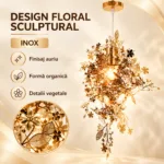 Pendul Botanical Gold 50 cm – Design Floral Sculptural cu Frunze Aurii, 1 Sursă E27 - imagine 4