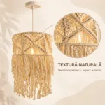 Pendul Boho Macramé din Bumbac Crem 30 cm, cu Franjuri Împletite – 1 Sursă E27 - imagine 4