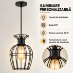Pendul Industrial Black Lantern 25 cm – Abajur Metalic tip Colivie, 1 Sursă E27 - imagine 5