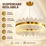 Candelabru Golden Rain 60 cm – Cristale Premium în Cascadă, Iluminare LED și Finisaj Auriu Elegant, Ideal pentru Living, Dining și Dormitor - imagine 6