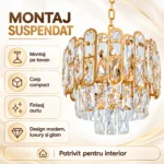 Candelabru Diamond Glow Gold 30 cm – Cristale K9 Transparente și Metal Auriu, 3 Surse E27, Design Elegant pentru Hol și Dormitor - imagine 5