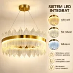 Candelabru Golden Rain 60 cm – Cristale Premium în Cascadă, Iluminare LED și Finisaj Auriu Elegant, Ideal pentru Living, Dining și Dormitor - imagine 5