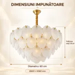 Candelabru Golden Petals 60 cm – Sticlă Mată Texturată și Finisaj Auriu Premium, 10 Surse E27, Design Luxury pentru Living și Dining - imagine 4