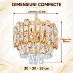 Candelabru Diamond Glow Gold 30 cm – Cristale K9 Transparente și Metal Auriu, 3 Surse E27, Design Elegant pentru Hol și Dormitor - imagine 7