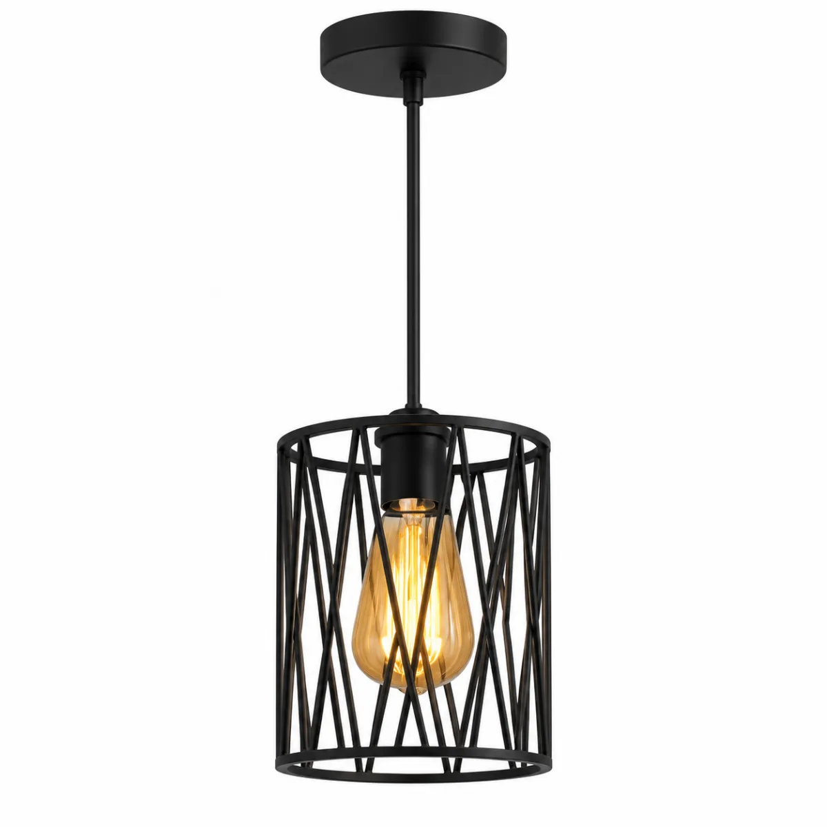 Pendul Industrial Loft Cage Negru 14 cm – Abajur Metalic Geometric, 1 Sursă E27 - imagine 2