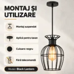 Pendul Industrial Black Lantern 25 cm – Abajur Metalic tip Colivie, 1 Sursă E27 - imagine 6