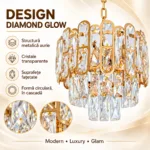 Candelabru Diamond Glow Gold 30 cm – Cristale K9 Transparente și Metal Auriu, 3 Surse E27, Design Elegant pentru Hol și Dormitor - imagine 6