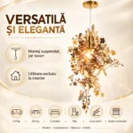 Pendul Botanical Gold 50 cm – Design Floral Sculptural cu Frunze Aurii, 1 Sursă E27 - imagine 6