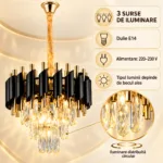 Candelabru Luxury Black Diamond 30 cm – Cristal K9 Premium și Metal Negru-Auriu, 3 Surse E14, Design Elegant pentru Hol și Dormitor - imagine 6