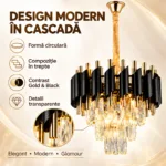 Candelabru Luxury Black Diamond 30 cm – Cristal K9 Premium și Metal Negru-Auriu, 3 Surse E14, Design Elegant pentru Hol și Dormitor - imagine 3