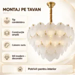 Candelabru Golden Petals 60 cm – Sticlă Mată Texturată și Finisaj Auriu Premium, 10 Surse E27, Design Luxury pentru Living și Dining - imagine 5