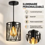 Pendul Industrial Loft Cage Negru 14 cm – Abajur Metalic Geometric, 1 Sursă E27 - imagine 6