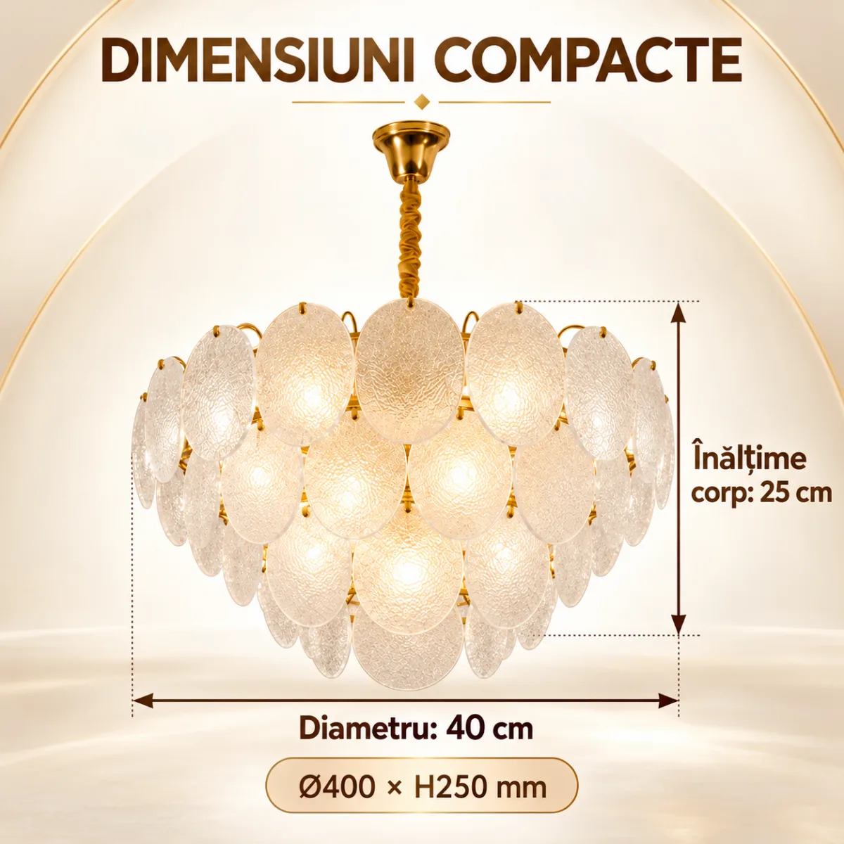 Candelabru Golden Petals 40 cm – Discuri din Sticlă Texturată și Finisaj Auriu Premium, Design Luxury pentru Living, Dining și Dormitor - imagine 5