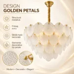 Candelabru Golden Petals 60 cm – Sticlă Mată Texturată și Finisaj Auriu Premium, 10 Surse E27, Design Luxury pentru Living și Dining - imagine 3