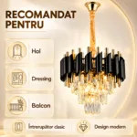 Candelabru Luxury Black Diamond 30 cm – Cristal K9 Premium și Metal Negru-Auriu, 3 Surse E14, Design Elegant pentru Hol și Dormitor - imagine 5