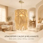 Pendul Boho Macramé din Bumbac Crem 30 cm, cu Franjuri Împletite – 1 Sursă E27 - imagine 6