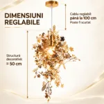 Pendul Botanical Gold 50 cm – Design Floral Sculptural cu Frunze Aurii, 1 Sursă E27 - imagine 3