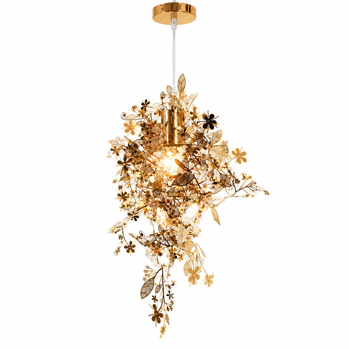 Pendul Botanical Gold 50 cm – Design Floral Sculptural cu Frunze Aurii, 1 Sursă E27 - imagine 2