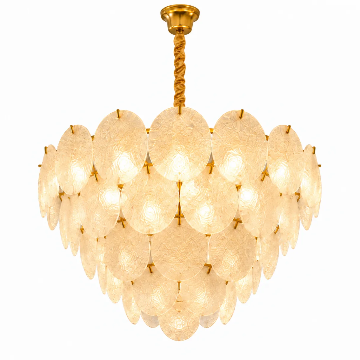 Candelabru Golden Petals 50 cm – Sticlă Mată Texturată și Finisaj Auriu Premium, 8 Surse E27, Design Elegant pentru Living și Dormitor - imagine 2