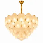 Candelabru Golden Petals 50 cm – Sticlă Mată Texturată și Finisaj Auriu Premium, 8 Surse E27, Design Elegant pentru Living și Dormitor - imagine 2