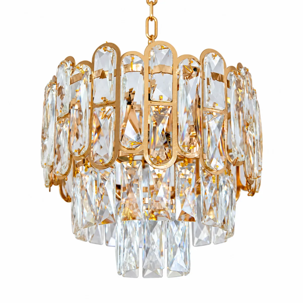 Candelabru Diamond Glow Gold 30 cm – Cristale K9 Transparente și Metal Auriu, 3 Surse E27, Design Elegant pentru Hol și Dormitor - imagine 2