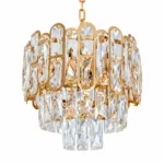 Candelabru Diamond Glow Gold 30 cm – Cristale K9 Transparente și Metal Auriu, 3 Surse E27, Design Elegant pentru Hol și Dormitor - imagine 2