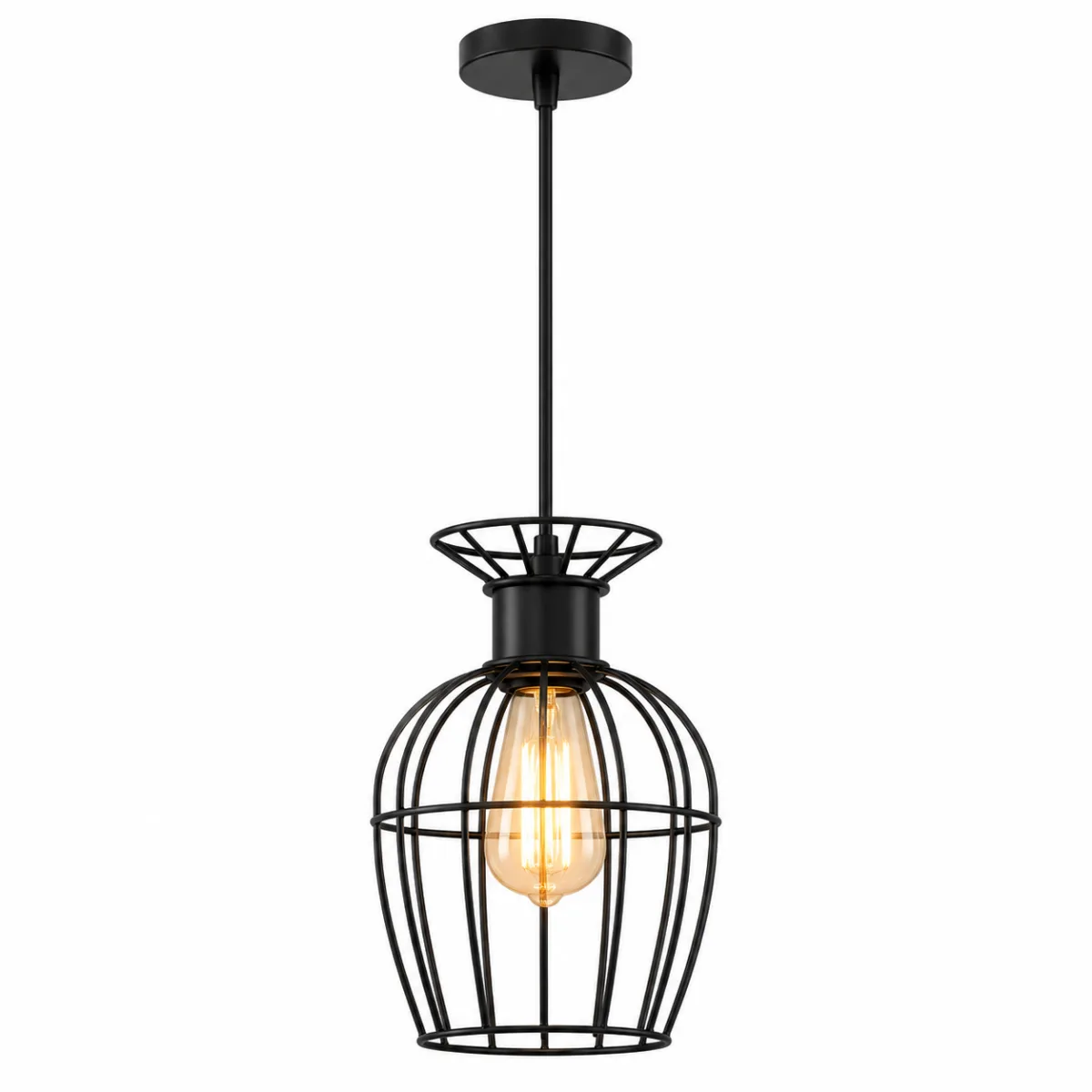 Pendul Industrial Black Lantern 25 cm – Abajur Metalic tip Colivie, 1 Sursă E27 - imagine 2