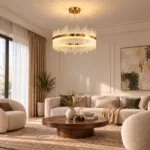 Candelabru Golden Rain 60 cm – Cristale Premium în Cascadă, Iluminare LED și Finisaj Auriu Elegant, Ideal pentru Living, Dining și Dormitor