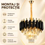 Candelabru Luxury Black Diamond 30 cm – Cristal K9 Premium și Metal Negru-Auriu, 3 Surse E14, Design Elegant pentru Hol și Dormitor - imagine 4