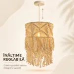 Pendul Boho Macramé din Bumbac Crem 30 cm, cu Franjuri Împletite – 1 Sursă E27 - imagine 5
