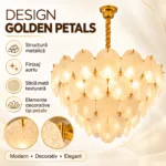 Candelabru Golden Petals 50 cm – Sticlă Mată Texturată și Finisaj Auriu Premium, 8 Surse E27, Design Elegant pentru Living și Dormitor - imagine 5