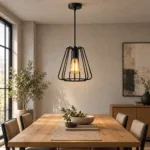 Pendul Industrial Black Bloom 21,5 – Design Metalic Sculptural, 1 Sursă E27