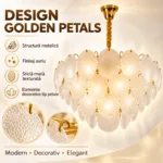 Candelabru Golden Petals 40 cm – Discuri din Sticlă Texturată și Finisaj Auriu Premium, Design Luxury pentru Living, Dining și Dormitor - imagine 3