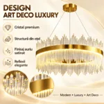 Candelabru Golden Rain 60 cm – Cristale Premium în Cascadă, Iluminare LED și Finisaj Auriu Elegant, Ideal pentru Living, Dining și Dormitor - imagine 3
